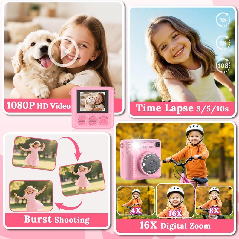 JPVERLY Kids Instant Print Camera - Christmas & Birthday Gift for Boys and Girls Ages 3-12, HD Digital Video Camera Toy with 3 Rolls Printing Paper & 32GB Card (Pink) - Image 5